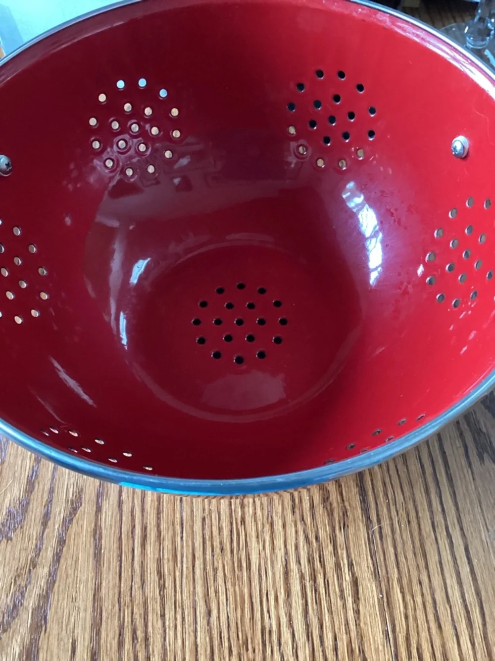 Source Unknown Red Enamel Colander with Silver Rim - Picture 5 of 6